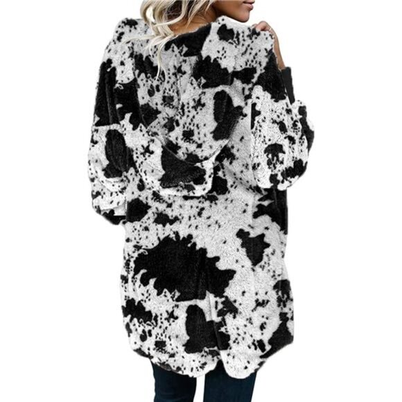 Winter Long Sleeve Solid Fuzzy Fleece Open Front Hooded Cardigans Jacket Coats - Picture 2 of 3